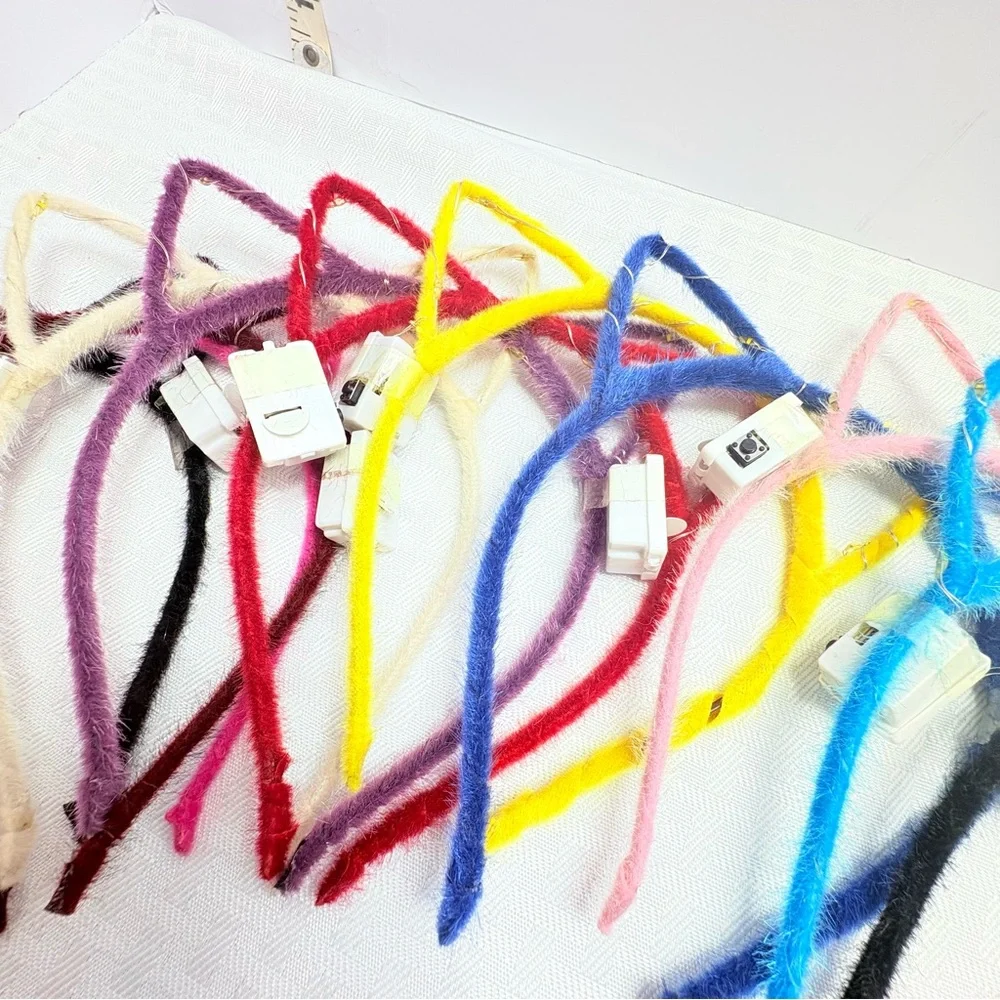 A Dozen of Brand New! Fuzzy Cat Light up Ear Headbands - Assorted Colors